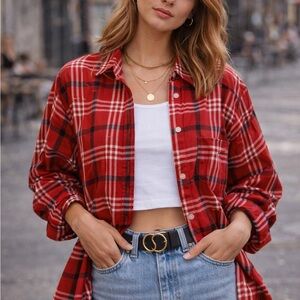 Vintage 80s 90s Alia Sport Red Plaid Button Up Size 14 | Oversized Retro Grunge